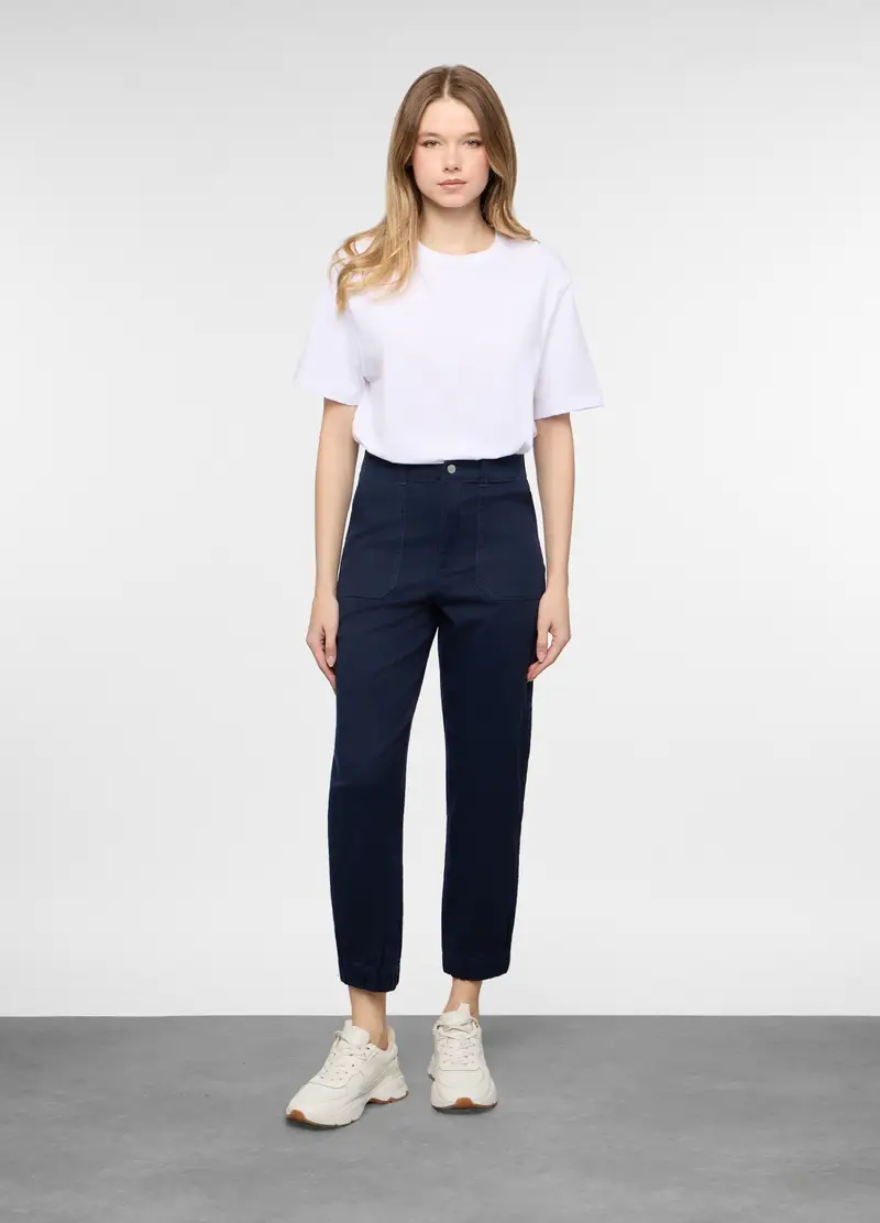 Jogger Fit Straight In Cotone Con Fondo Elasticato Donna, Blu navy