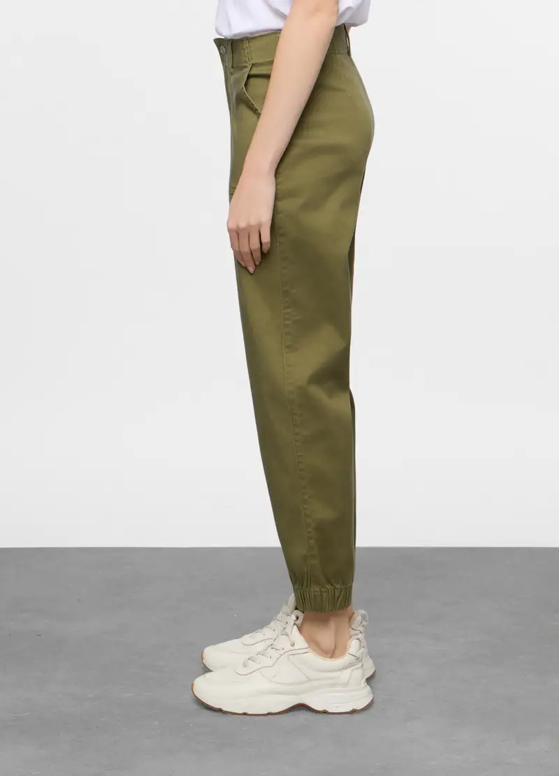 Jogger Fit Straight In Cotone Con Fondo Elasticato Donna, Verde oliva miniatura 2