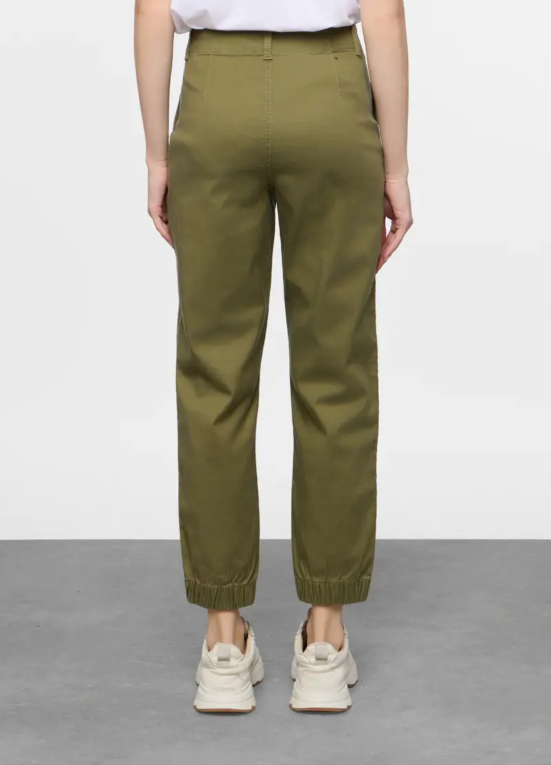 Jogger Fit Straight In Cotone Con Fondo Elasticato Donna, Verde oliva miniatura 3