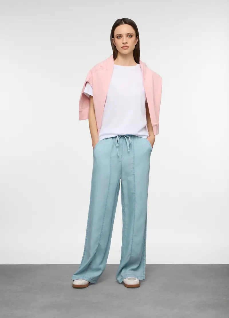 Jogger Fit Straight In Lyocell Con Vita Elasticata Donna, Azzurro