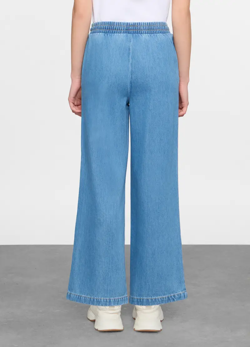 Jogger Fit Straight In Misto Lyocell Con Vita Elasticata Donna, Azzurro chiaro miniatura 3