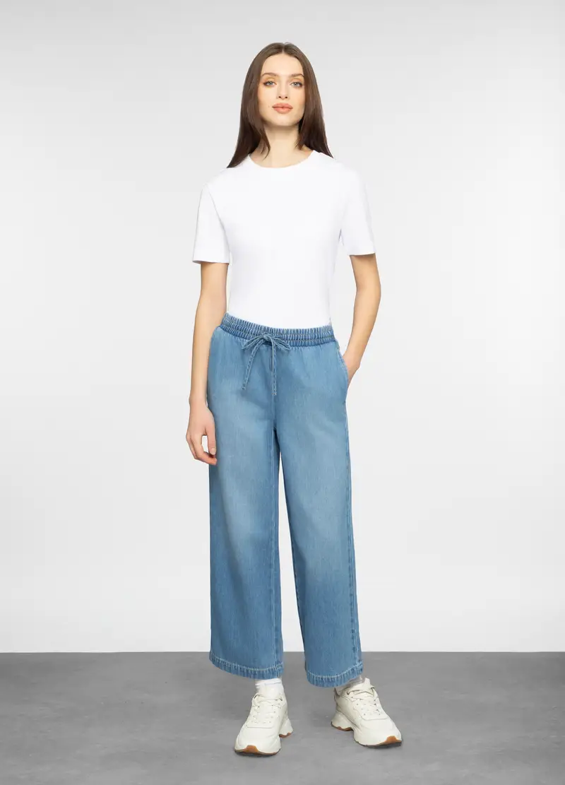 Jogger Fit Straight In Misto Lyocell Con Vita Elasticata Donna, Azzurro chiaro