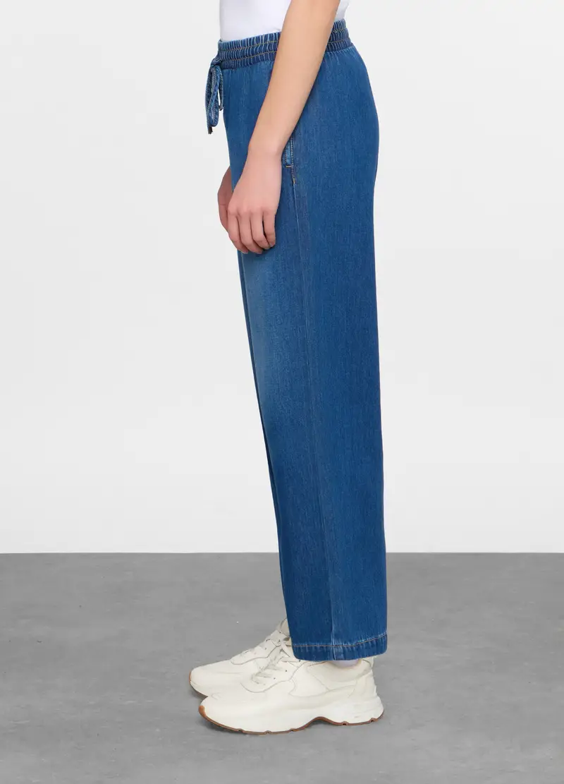 Jogger Fit Straight In Misto Lyocell Con Vita Elasticata Donna, Blu denim miniatura 2