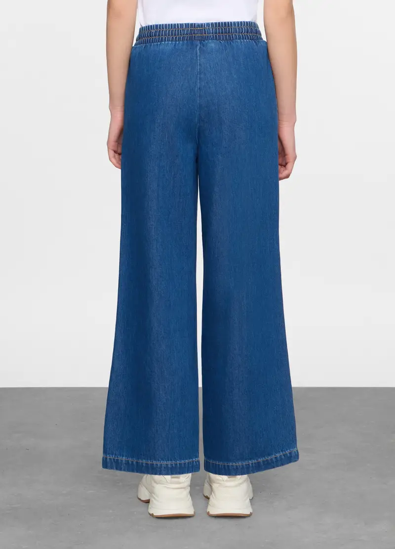 Jogger Fit Straight In Misto Lyocell Con Vita Elasticata Donna, Blu denim miniatura 3