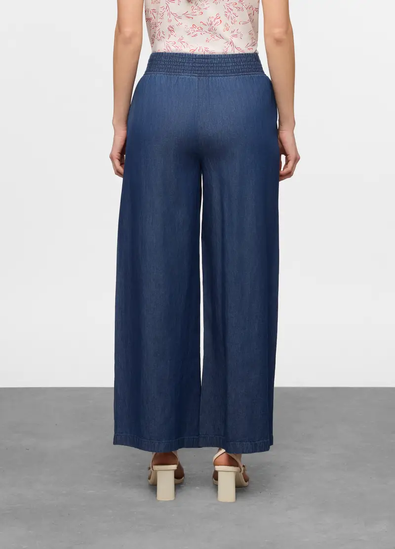 Jogger Fit Wide In Cotone Con Vita Elasticata Donna, Blu scuro miniatura 2