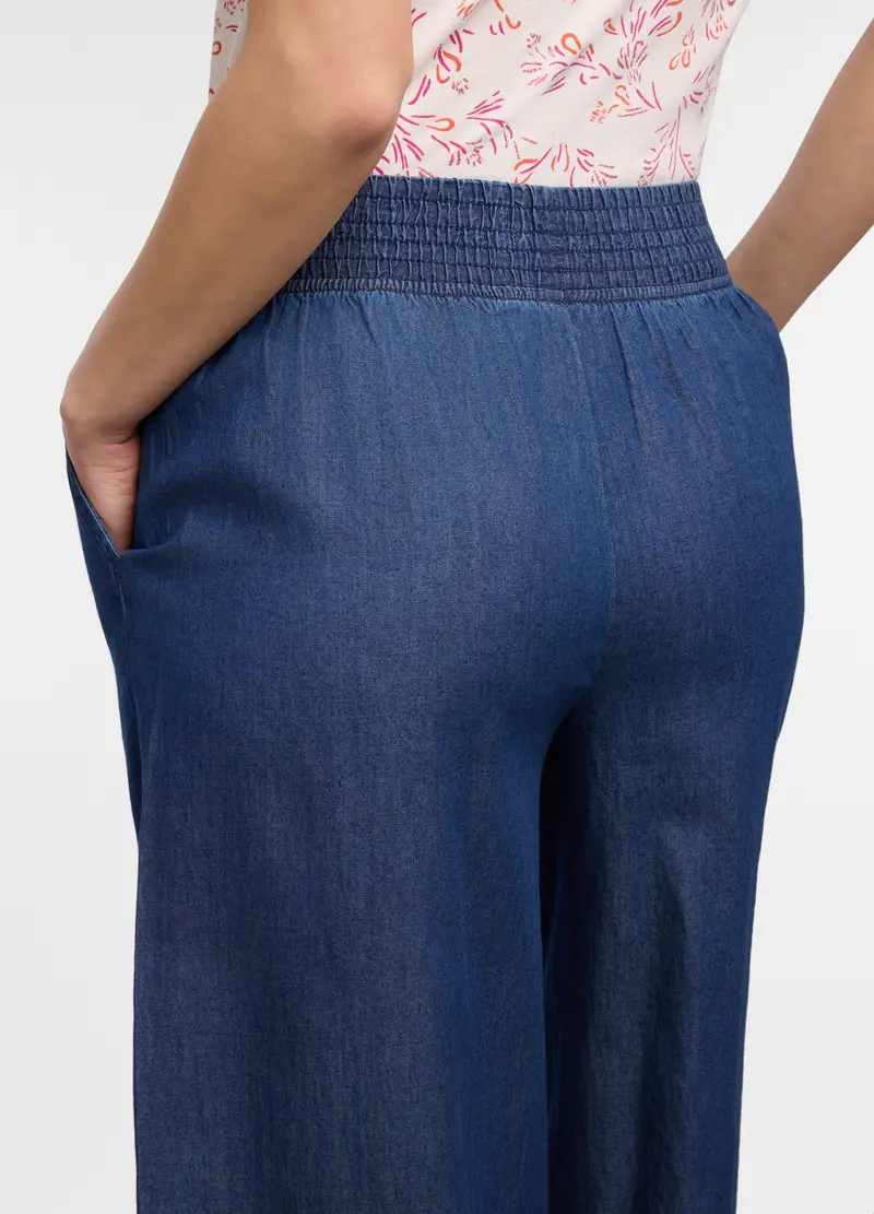 Jogger Fit Wide In Cotone Con Vita Elasticata Donna, Blu scuro miniatura 3