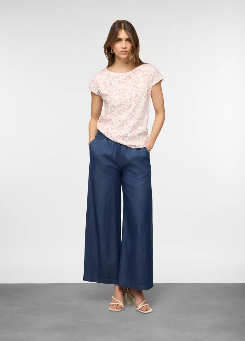 Jogger Fit Wide In Cotone Con Vita Elasticata Donna, Blu scuro