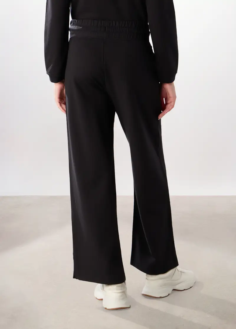 Jogger Flare Fit In Cotone Fleece Stretch Donna, Nero miniatura 2