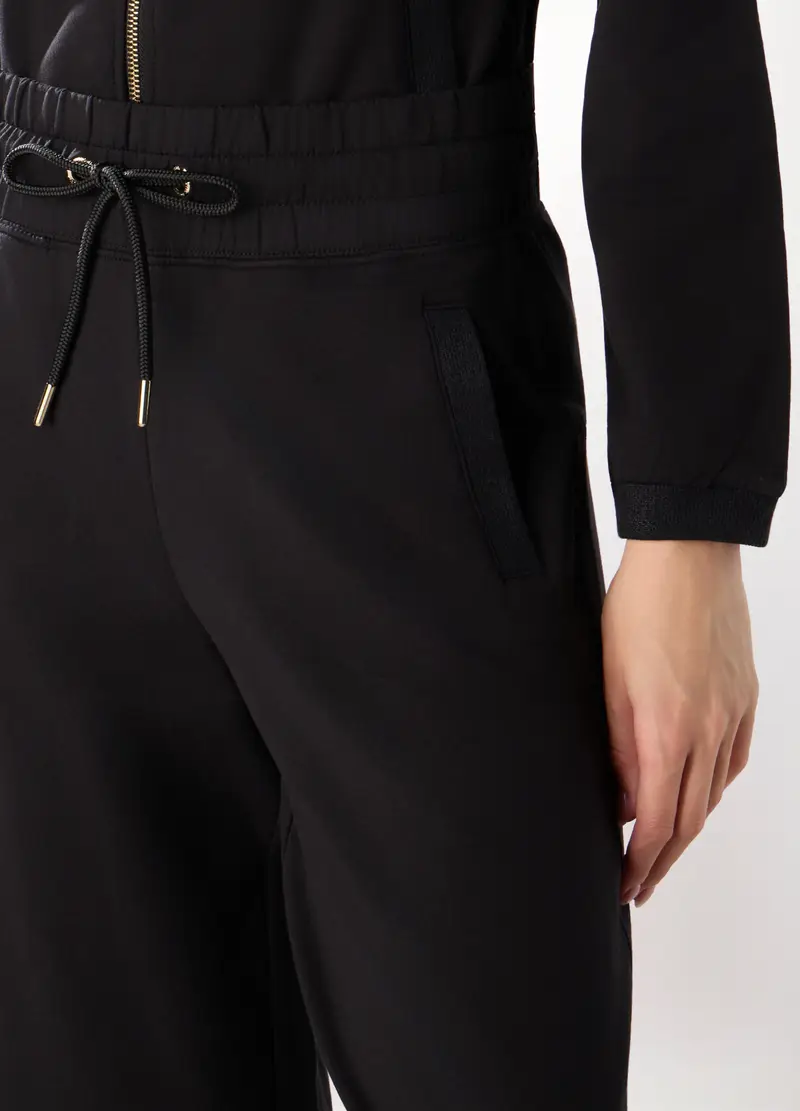 Jogger Flare Fit In Cotone Fleece Stretch Donna, Nero miniatura 3