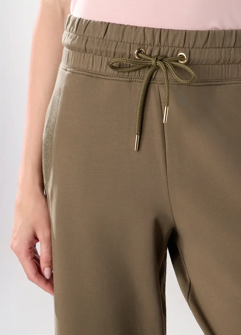 Jogger Flare Fit In Cotone Fleece Stretch Donna, Verde chiaro miniatura 3