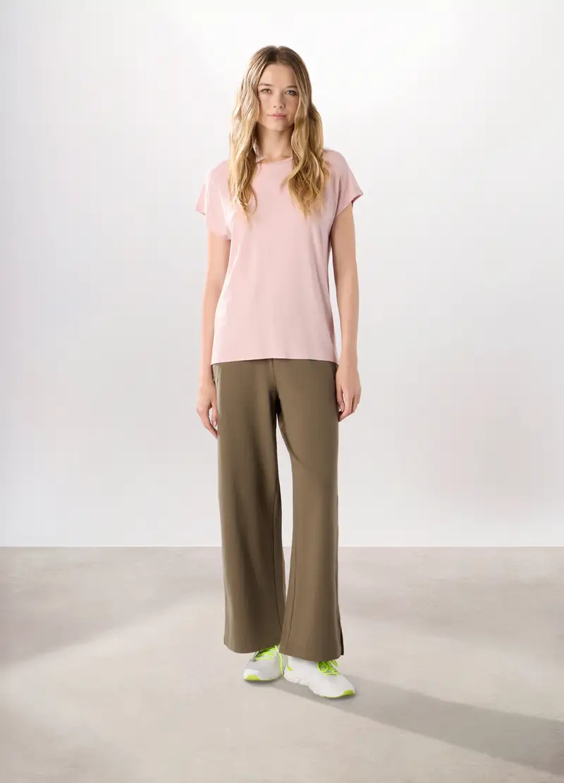 Jogger Flare Fit In Cotone Fleece Stretch Donna, Verde chiaro