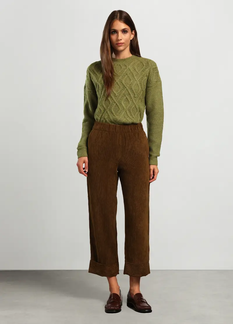 Jogger In Costina Di Velluto Donna, Marrone chiaro