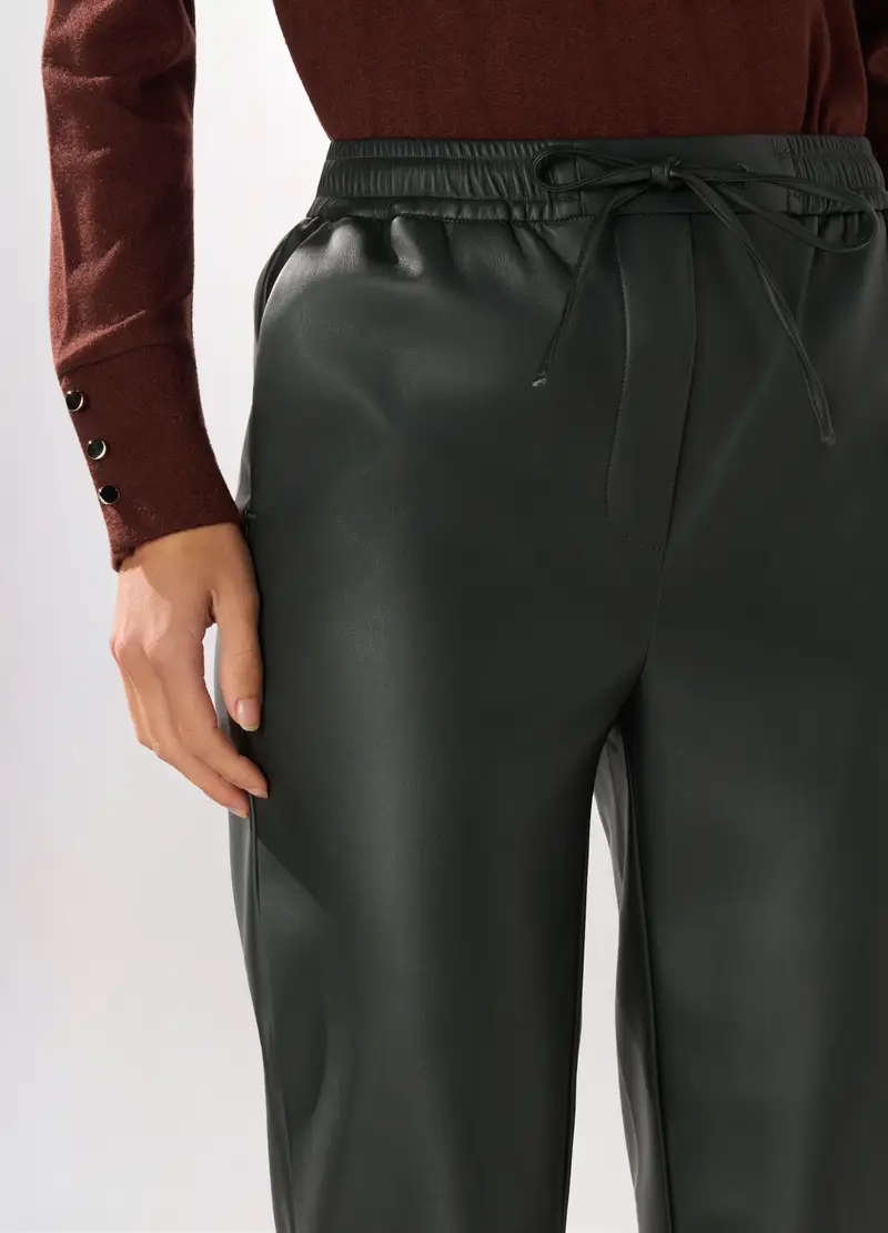 Jogger In Eco Pelle Donna, Verde scuro miniatura 3