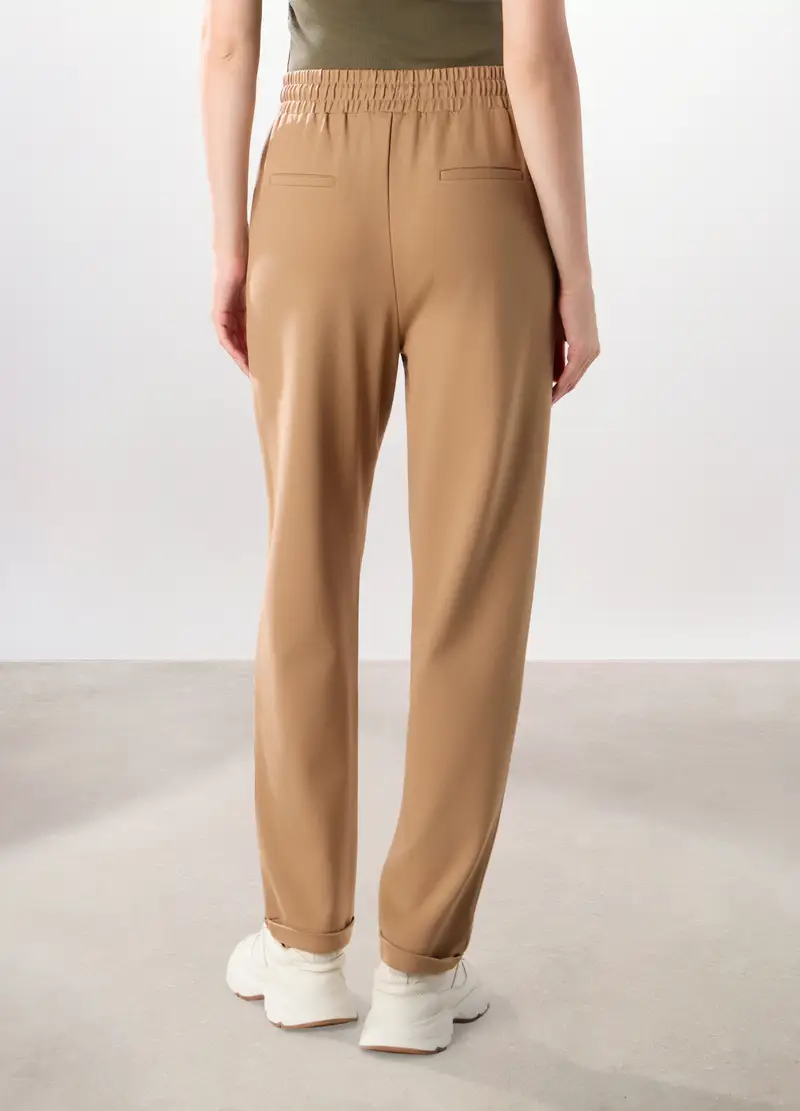 Jogger In Jersey Stretch Misto Viscosa Donna, Marrone chiaro miniatura 2