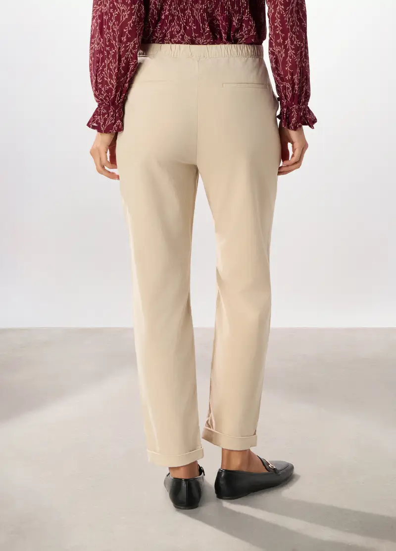 Jogger In Velluto A Coste Di Cotone Stretch Donna, Bianco panna miniatura 2