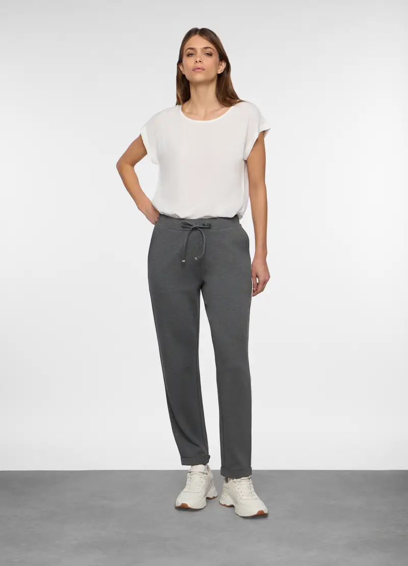 Jogger Regular Fit In Punto Milano Stretch Donna, Grigio chiaro melange