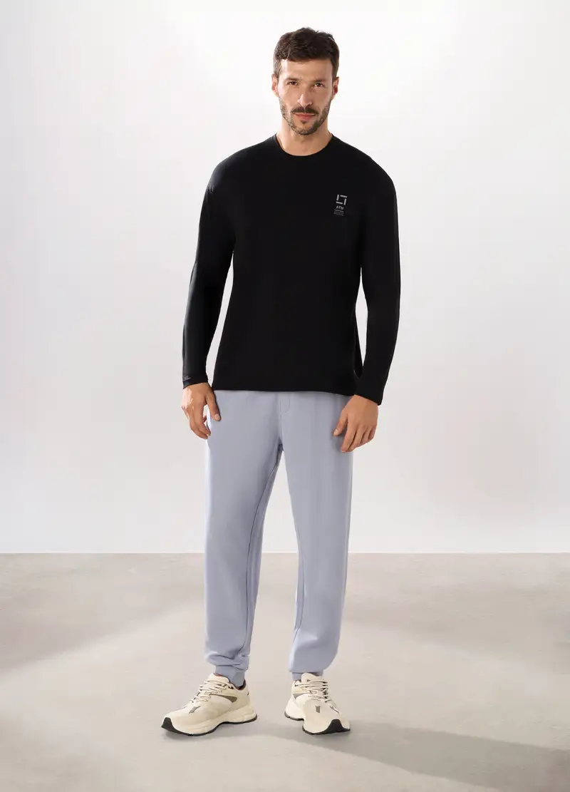 Jogger Slim In Puro Cotone Uomo, Unisex, Azzurro carta da zucchero