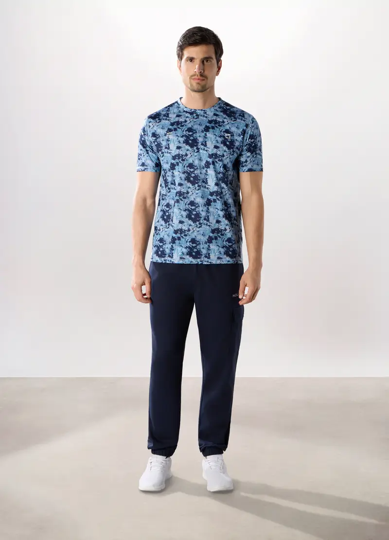 Jogger Sportivi In Misto Cotone Uomo, Unisex, Blu navy