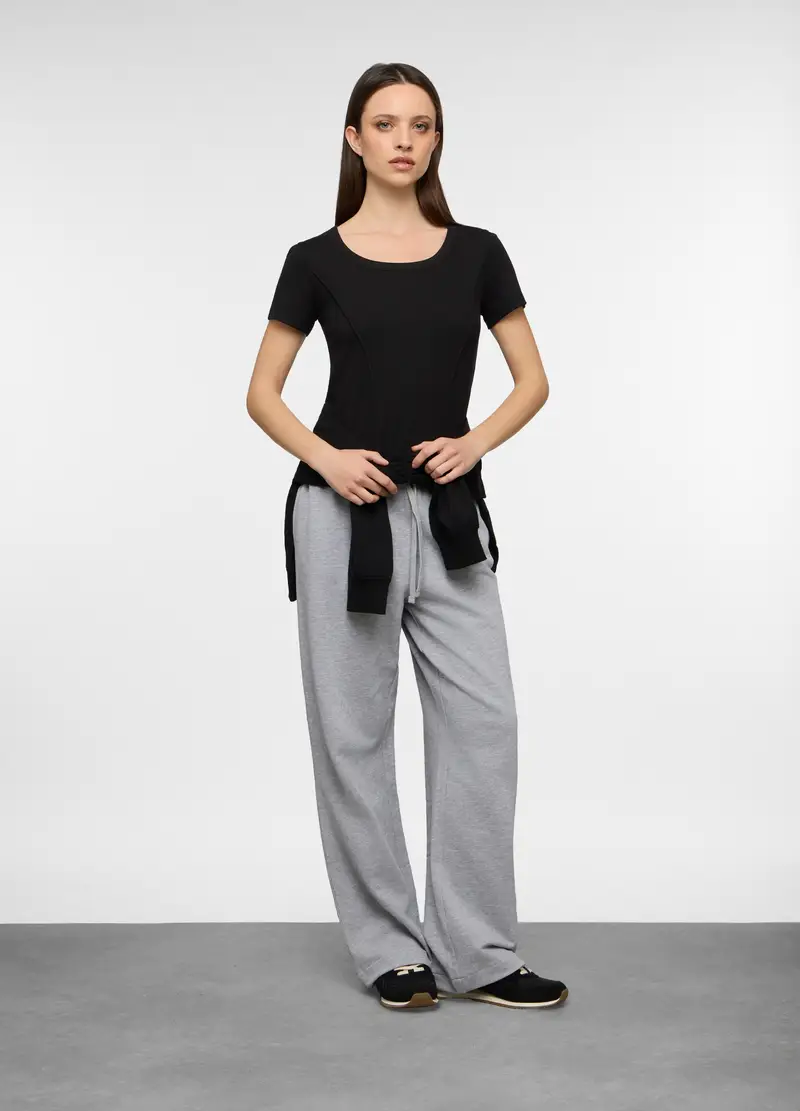 Jogger Wide Leg In French Terry Donna, Grigio chiaro melange