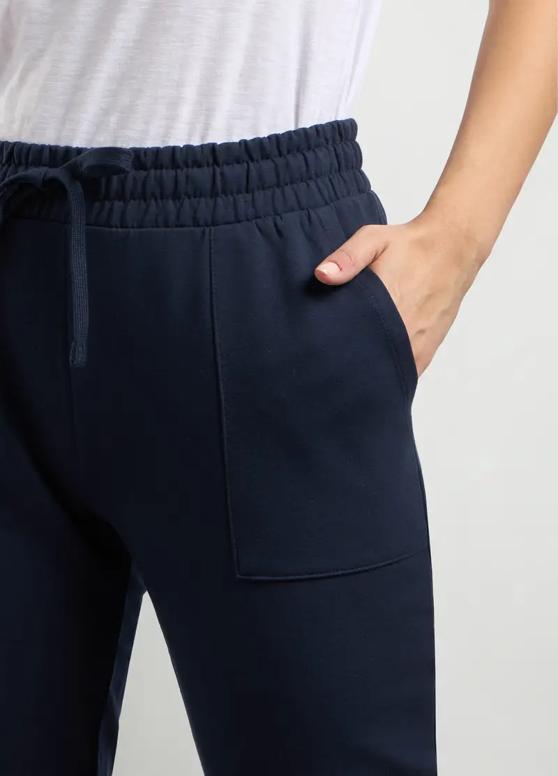 Joggers In Misto Cotone Fleece Donna, Blu navy miniatura 3