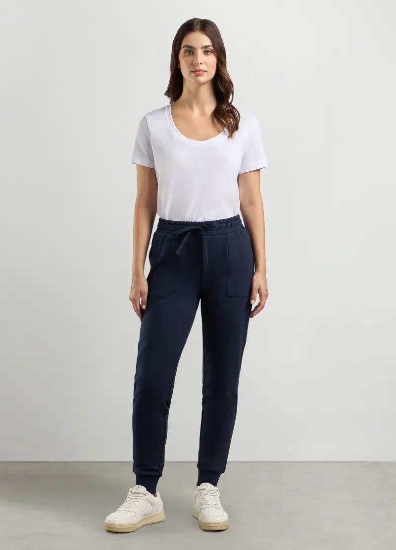 Joggers In Misto Cotone Fleece Donna, Blu navy