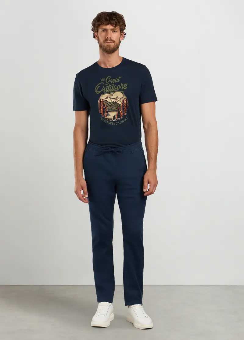 Joggers Slim Fit In Misto Cotone Uomo, Blu scuro