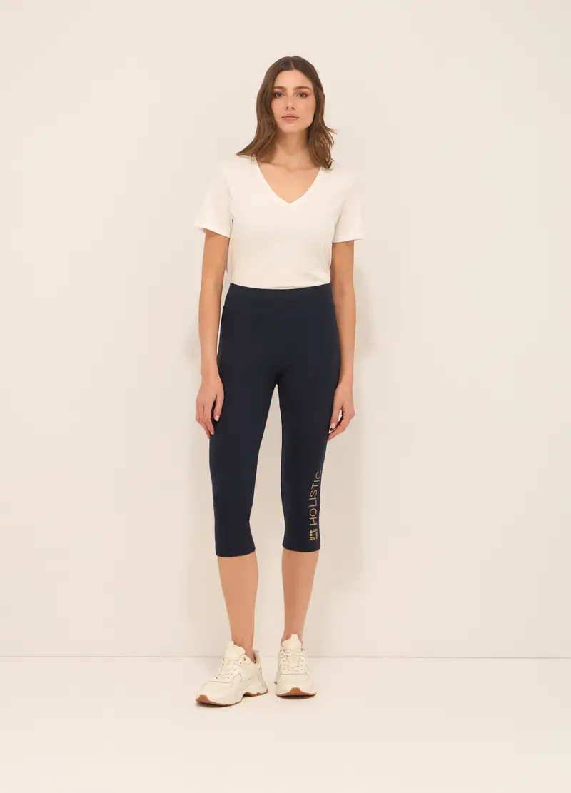 Leggings Capri In Cotone Stretch Donna, Blu navy