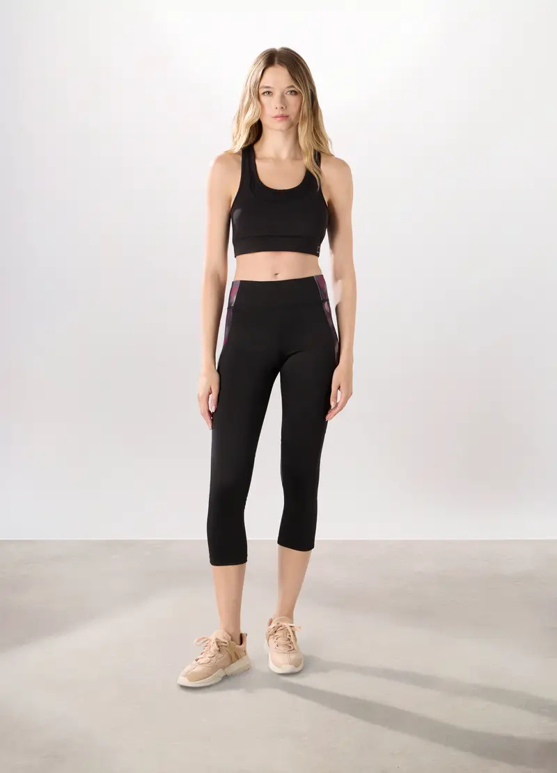 Leggings Capri In Jersey Stretch Holistic Fitness Donna, Nero