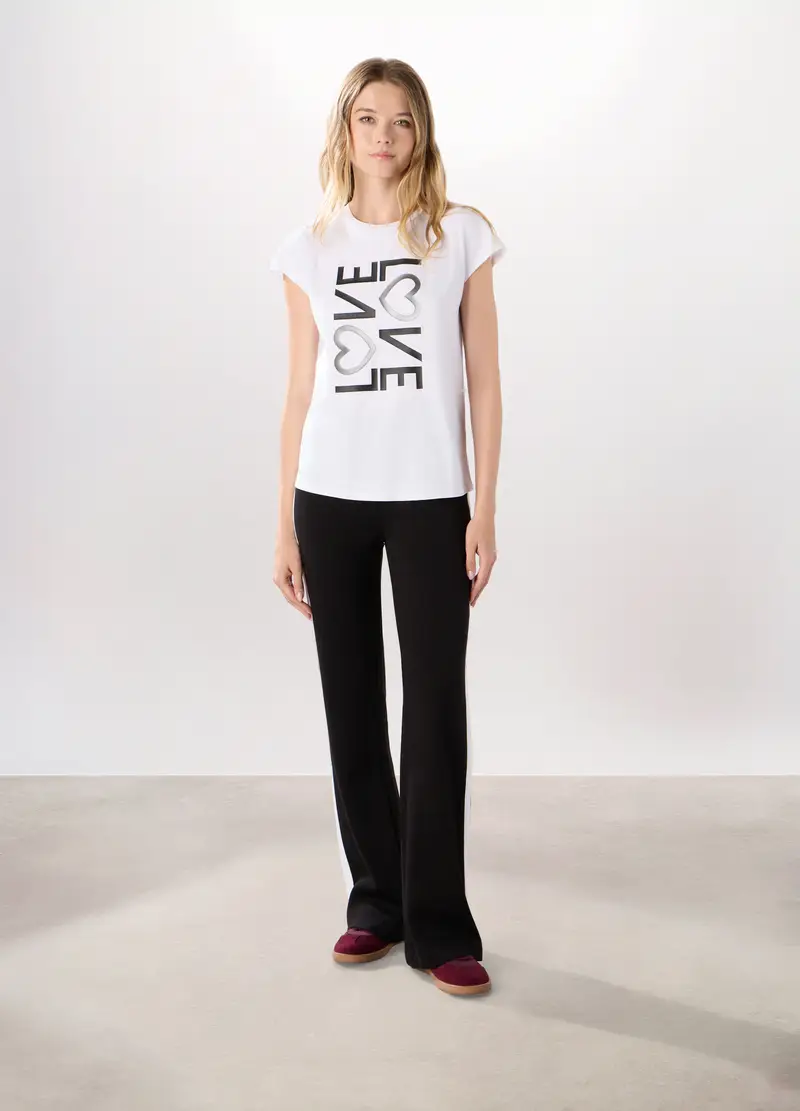 Leggings Flare Fit In Jersey Di Viscosa Stretch Donna, Nero