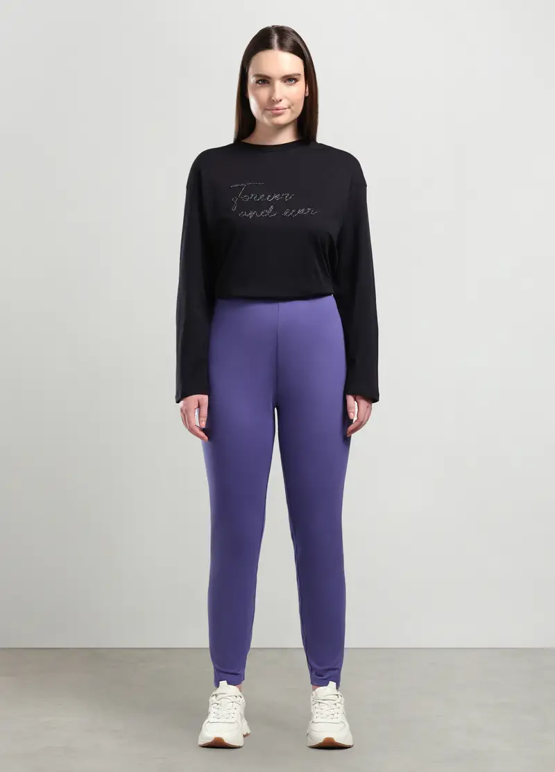 Leggings In Cotone Stretch Donna Curvy, Viola lavanda