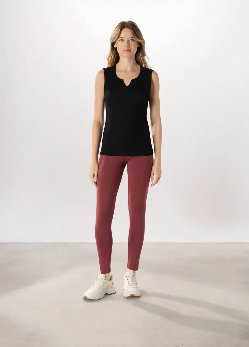 Leggings In Jersey Di Cotone Stretch Donna Holistic Fitness, Marrone cognac