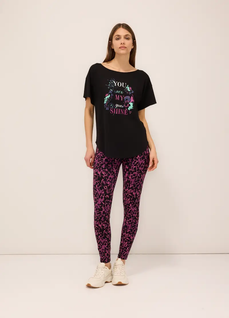 Leggings In Jersey Di Cotone Stretch Donna, Rosa fuxia