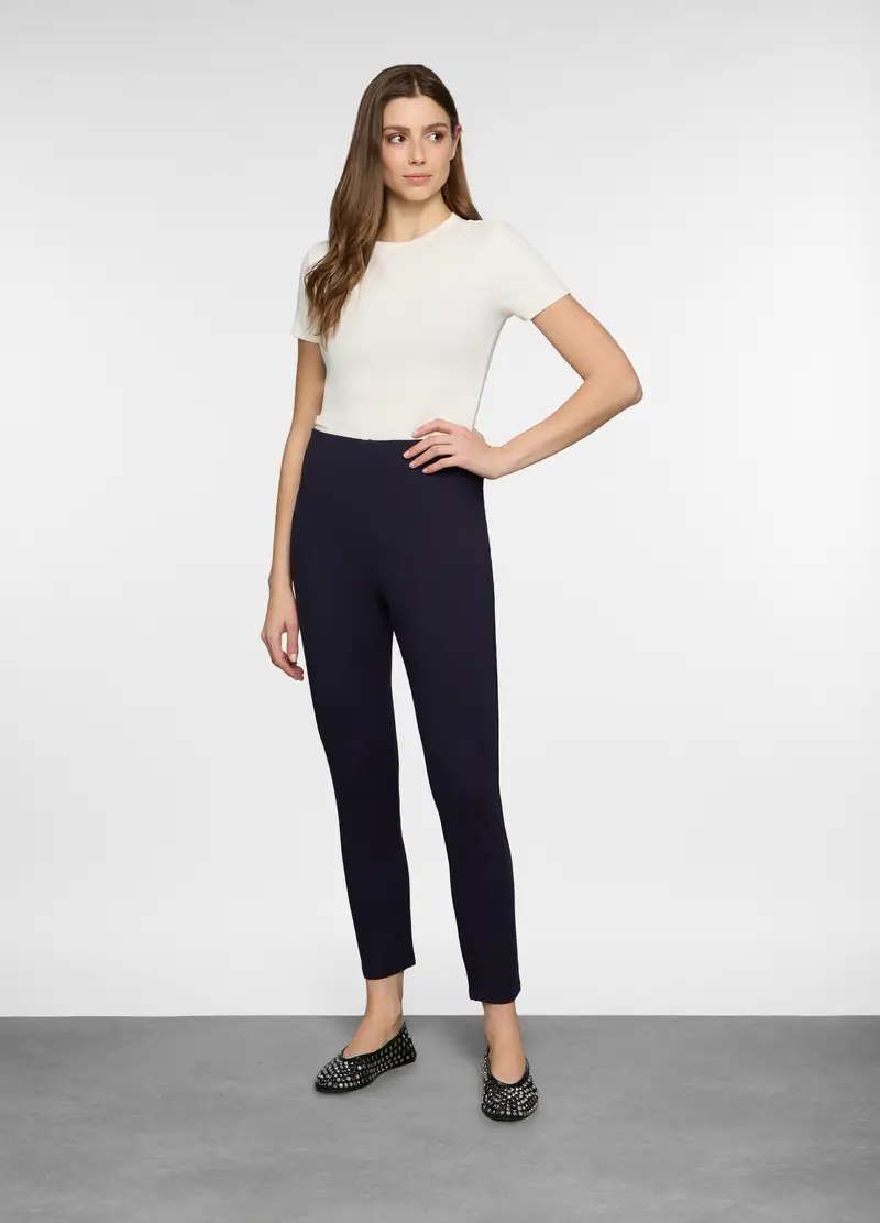 Leggings Slim Fit In Punto Milano Stretch Donna, Blu navy