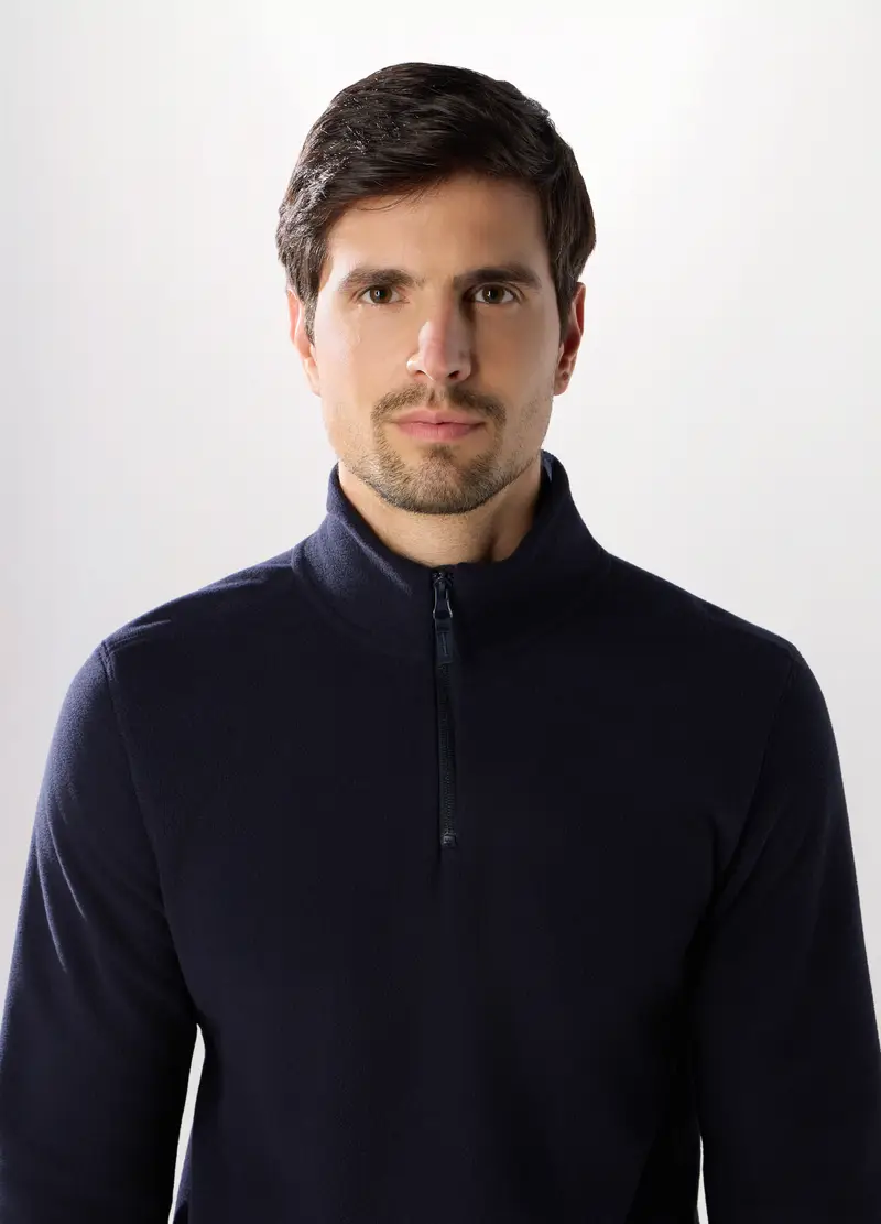 Lupetto Con Zip In Pile Uomo, Unisex, Blu scuro miniatura 3