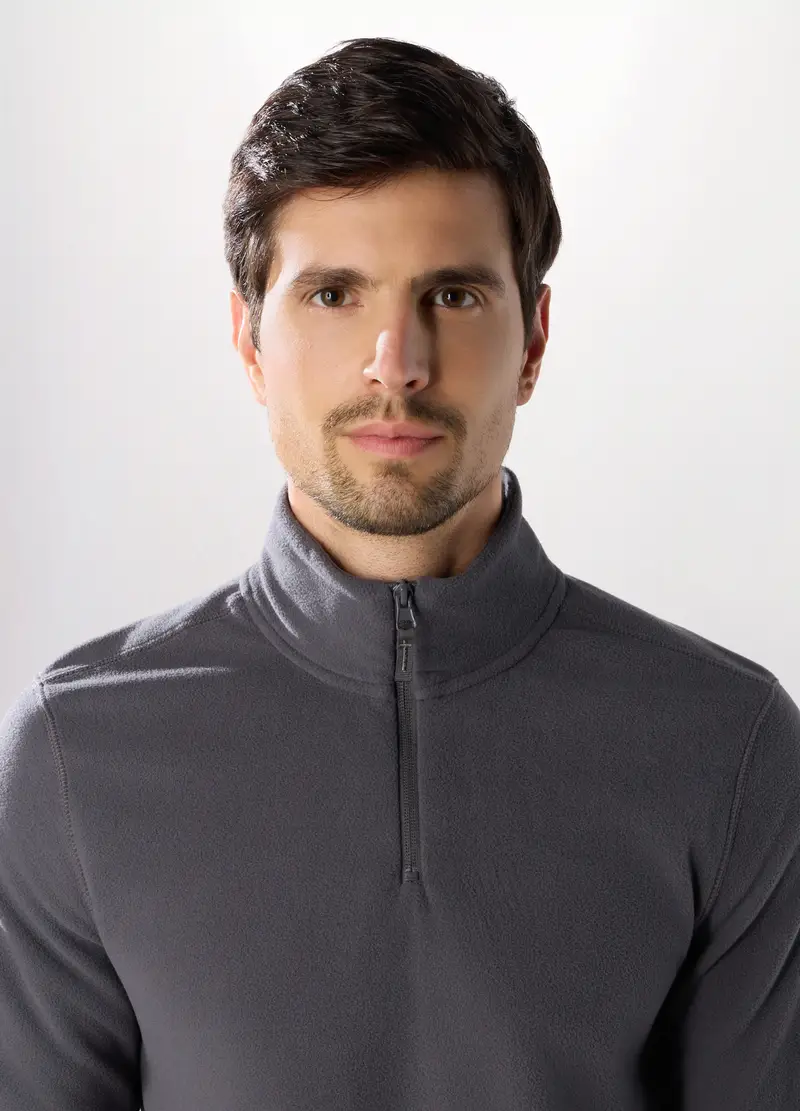 Lupetto Con Zip In Pile Uomo, Unisex, Grigio scuro miniatura 3