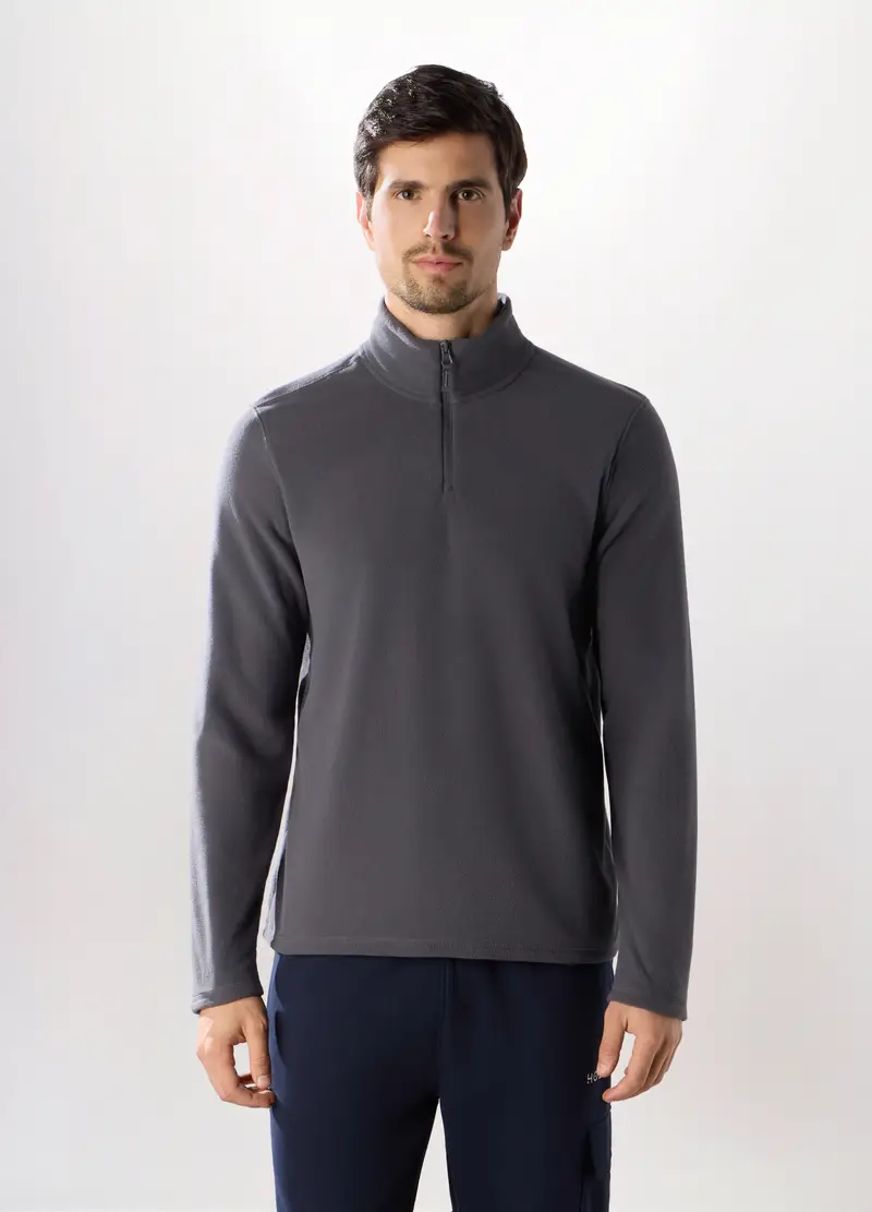 Lupetto Con Zip In Pile Uomo, Unisex, Grigio scuro