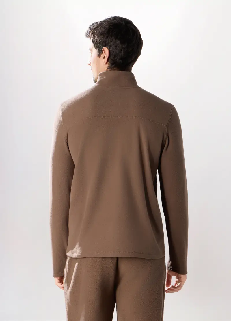 Lupetto Con Zip In Pile Uomo, Unisex, Marrone ecru miniatura 2