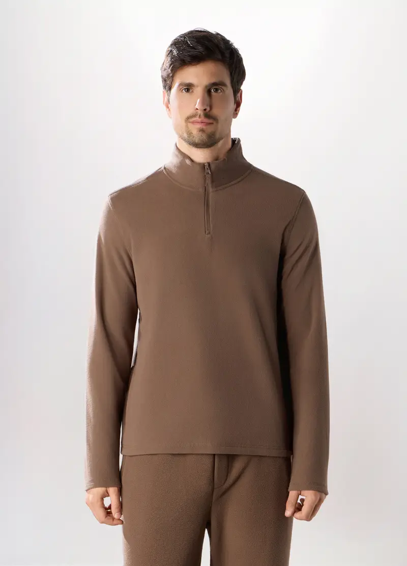 Lupetto Con Zip In Pile Uomo, Unisex, Marrone ecru