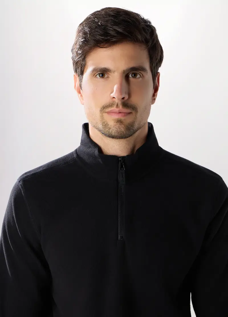 Lupetto Con Zip In Pile Uomo, Unisex, Nero miniatura 3