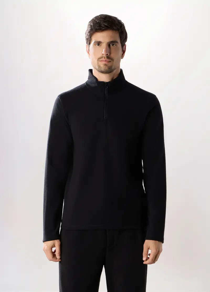 Lupetto Con Zip In Pile Uomo, Unisex, Nero