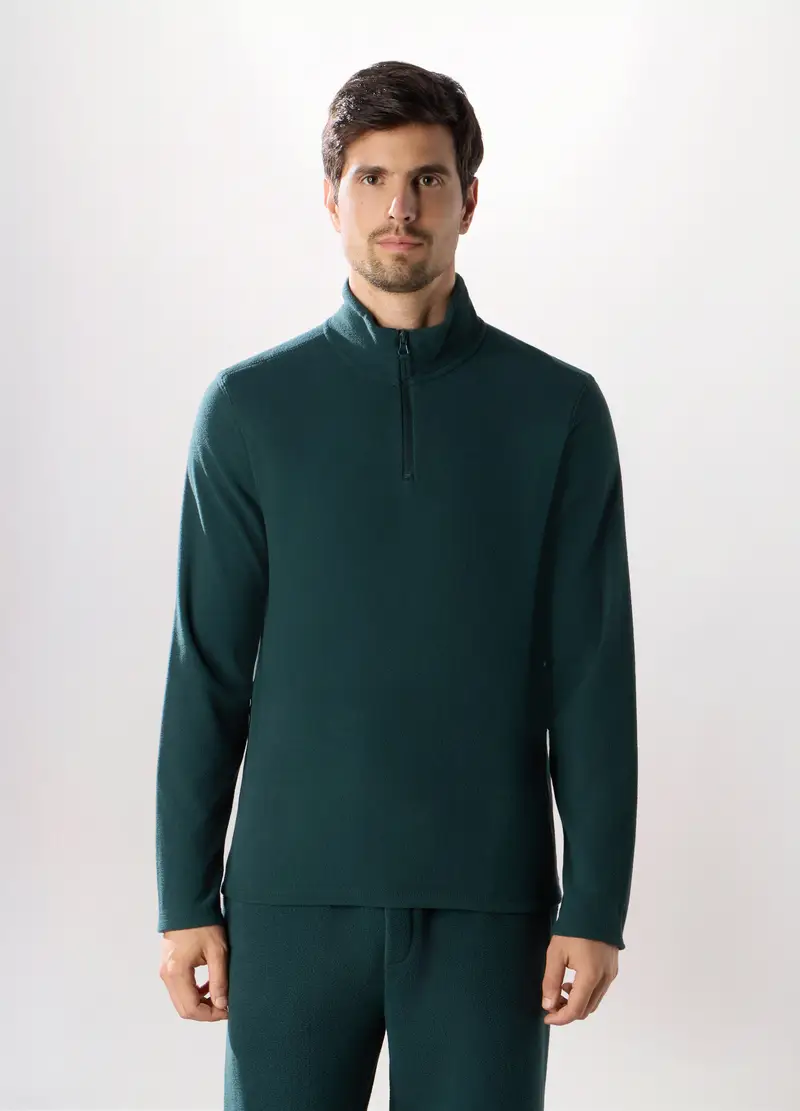 Lupetto Con Zip In Pile Uomo, Unisex, Verde ottanio