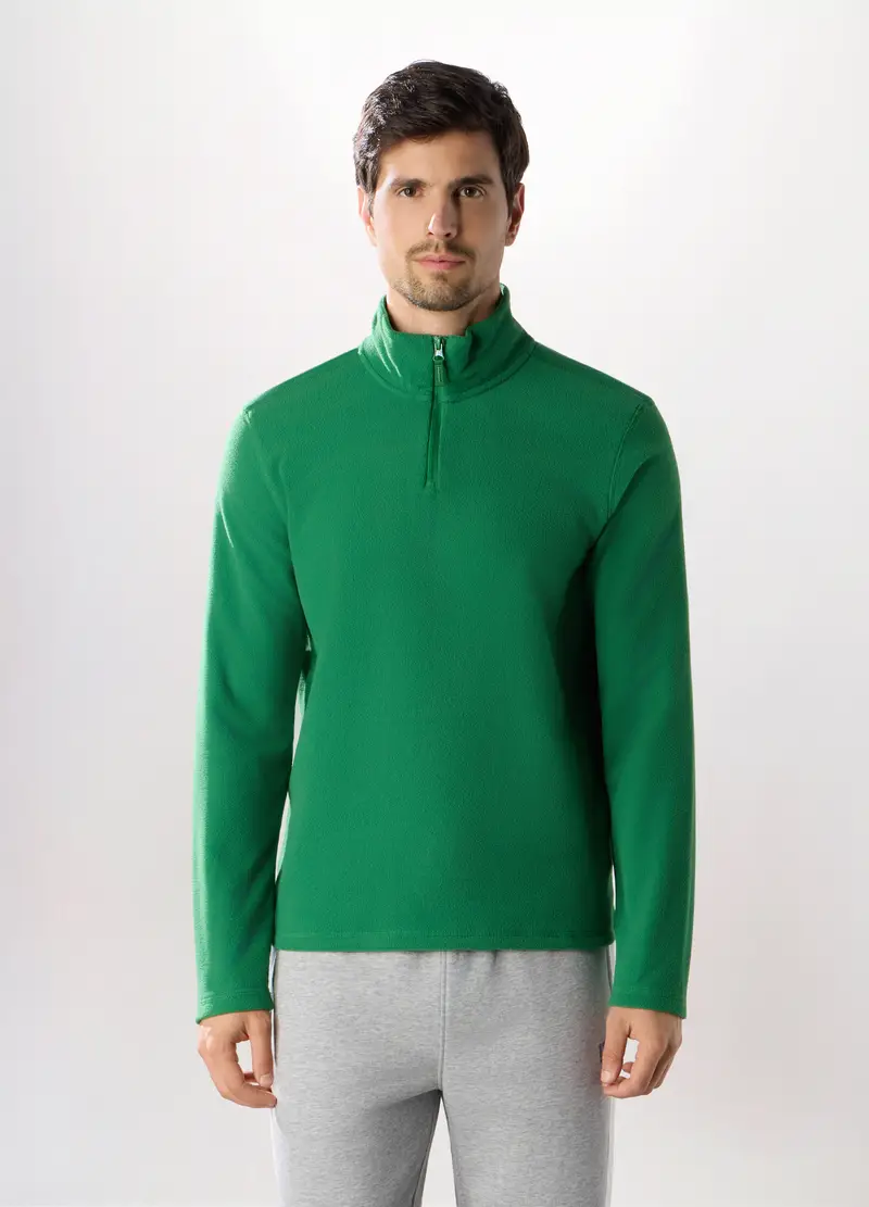 Lupetto Con Zip In Pile Uomo, Unisex, Verde smeraldo