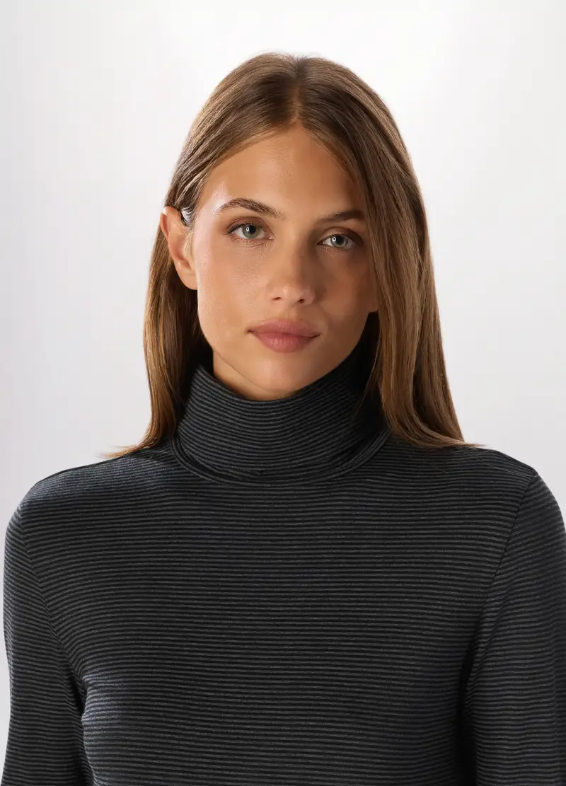 Lupetto In Jersey Di Cotone Stretch Donna, Grigio scuro miniatura 3