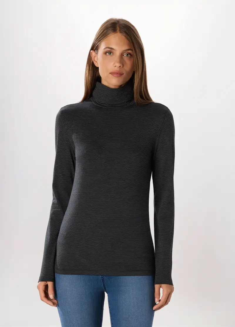 Lupetto In Jersey Di Cotone Stretch Donna, Grigio scuro