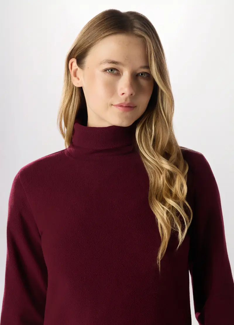 Lupetto In Pile Donna, Rosso bordeaux miniatura 3