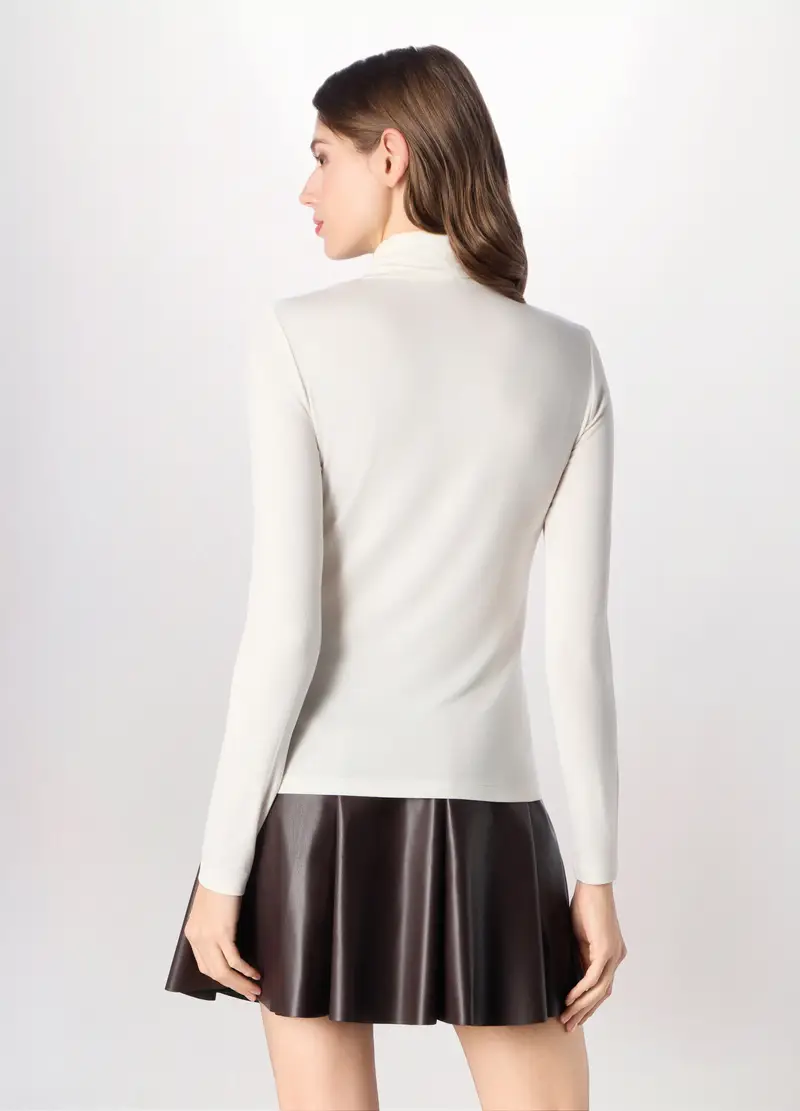 Lupetto In Viscosa Stretch Donna, Bianco gesso miniatura 2