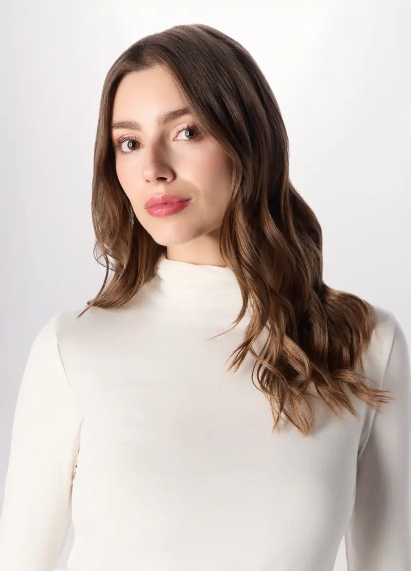 Lupetto In Viscosa Stretch Donna, Bianco gesso miniatura 3