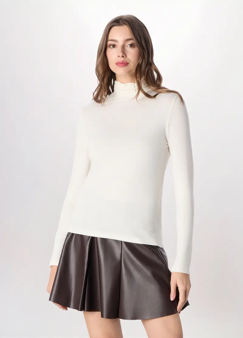 Lupetto In Viscosa Stretch Donna, Bianco gesso