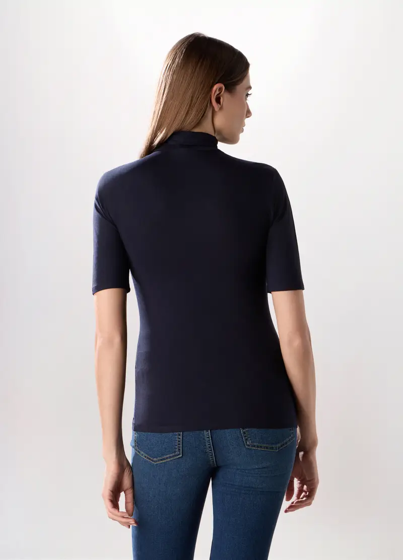 Lupetto In Viscosa Stretch Donna, Blu scuro miniatura 2