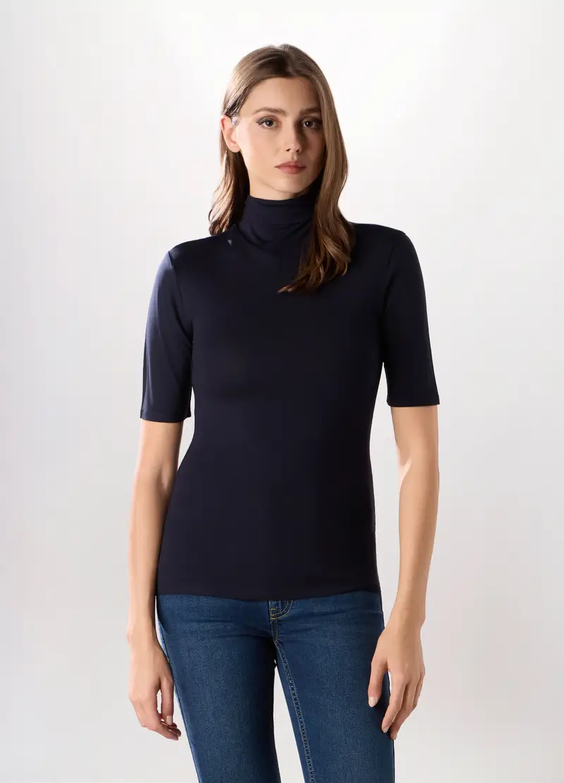 Lupetto In Viscosa Stretch Donna, Blu scuro
